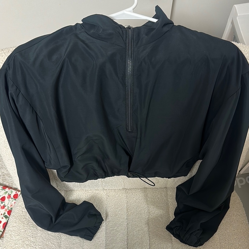 Black Cropped Windbreaker Jacket